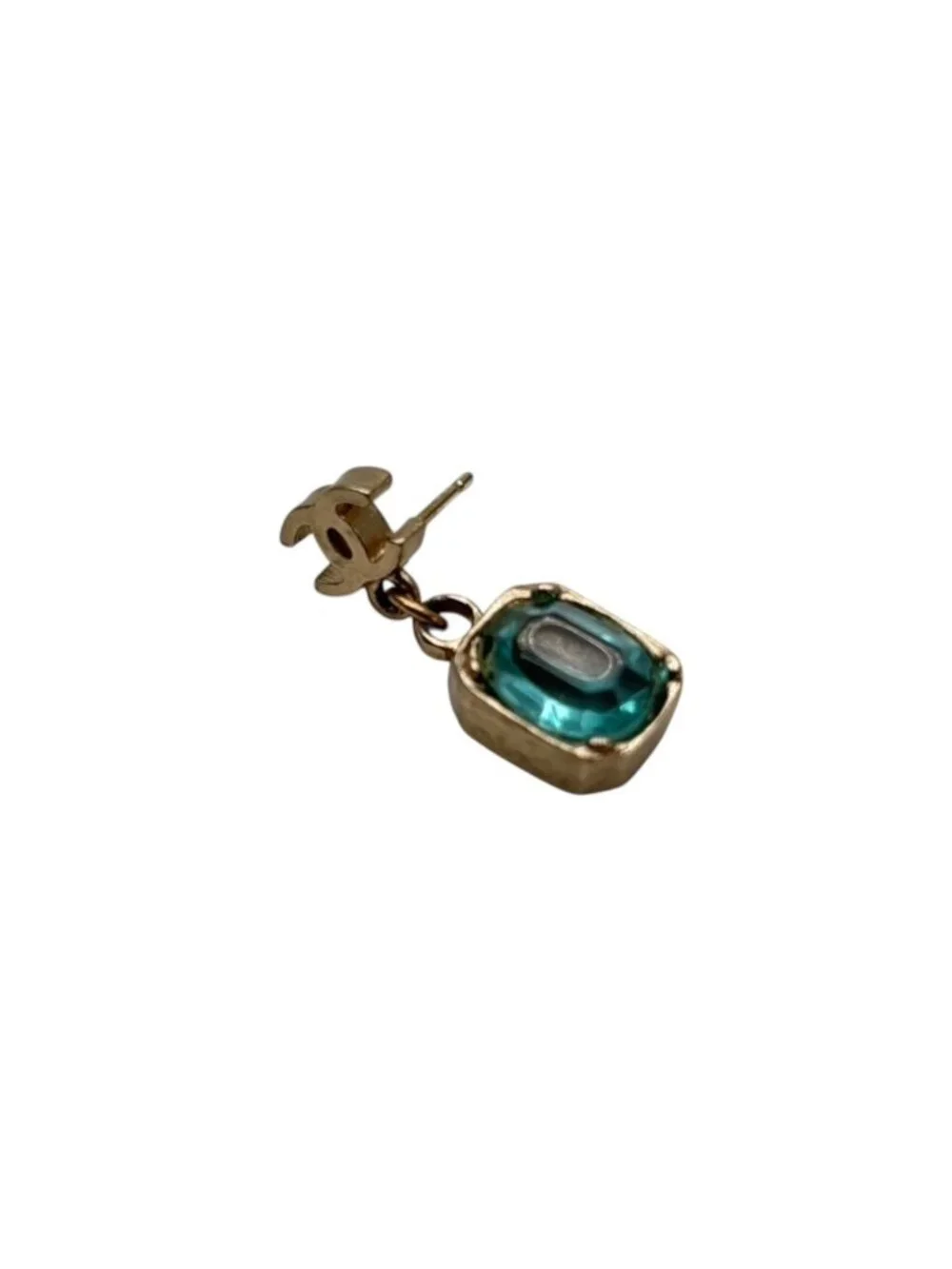 Chanel CC Logo Drop Earrings 07 Rhinestone Metal Gold Plated Blue